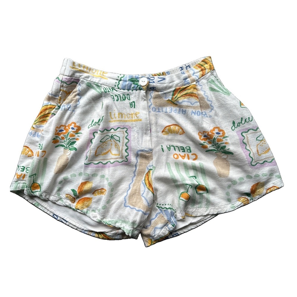Paper Heart Linen Blend Multicolor Print Shorts Size Large